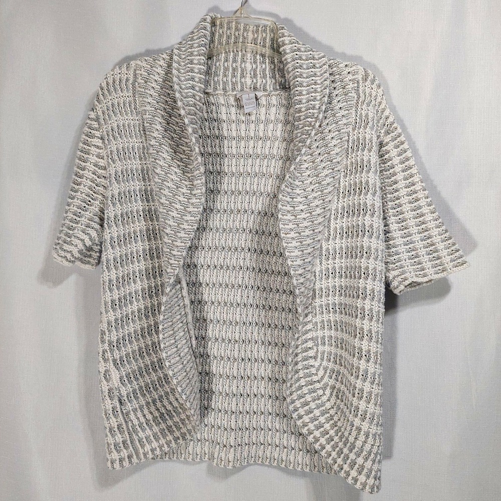 Chico's Womens 1 (US Small) Knitted Short Open Cardigan Shawl Collar Gray